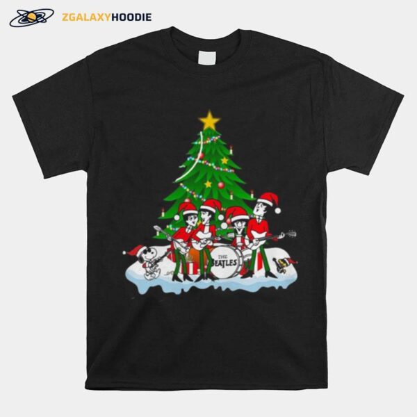 The Beatles Rock Band Snoopy And Woodstock Merry Christmas Tree T-Shirt