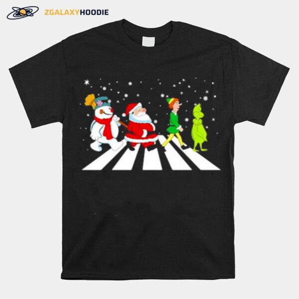 The Beatles Snowman Santa Elf And Grinch Abbey Road Christmas T-Shirt