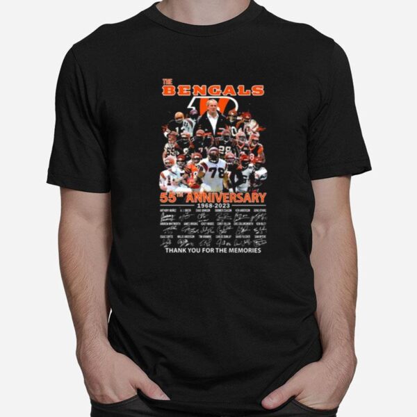 The Cincinnati Bengals 55Th Anniversary 1968 2023 Thank You For The Memories Signatures T-Shirt