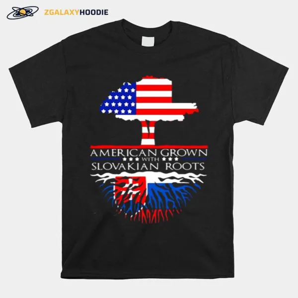 American Grown With Slovakian Roots Tree Flag Us Slovak Unisex T-Shirt