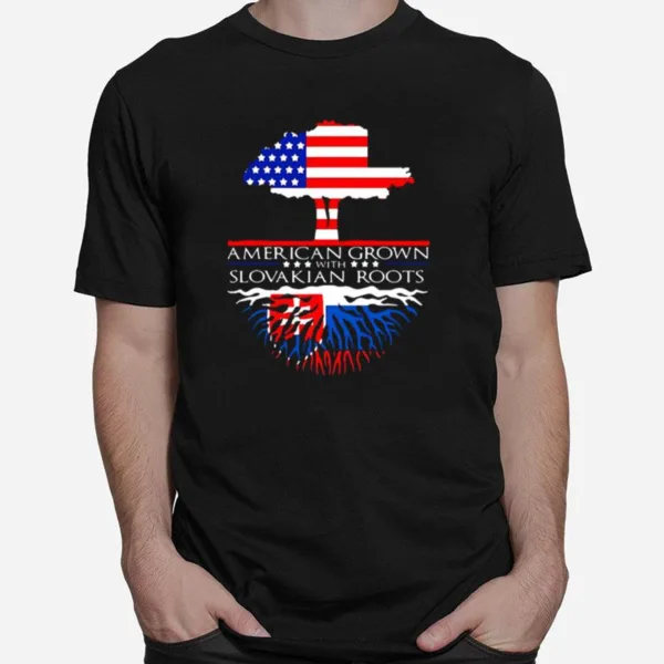 American Grown With Slovakian Roots Tree Flag Us Slovak Unisex T-Shirt