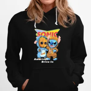 Americas Drive In Sonic Logo Baby Groot And Baby Stitch Unisex T-Shirt