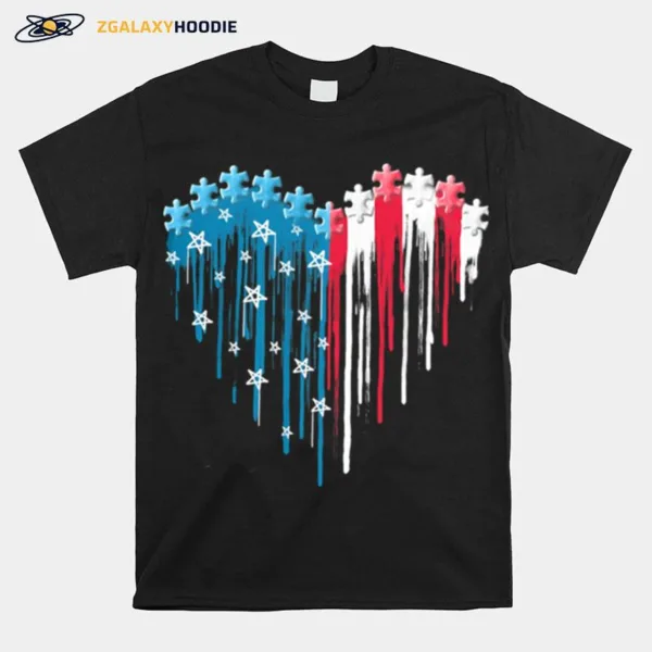 Autism Heart With American Flag Unisex T-Shirt