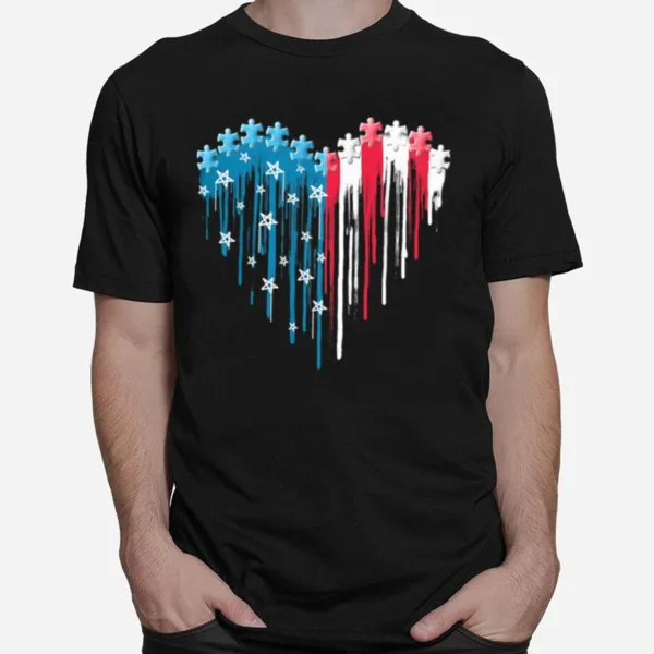 Autism Heart With American Flag Unisex T-Shirt