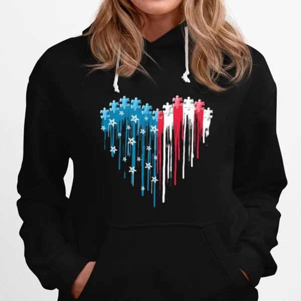 Autism Heart With American Flag Unisex T-Shirt