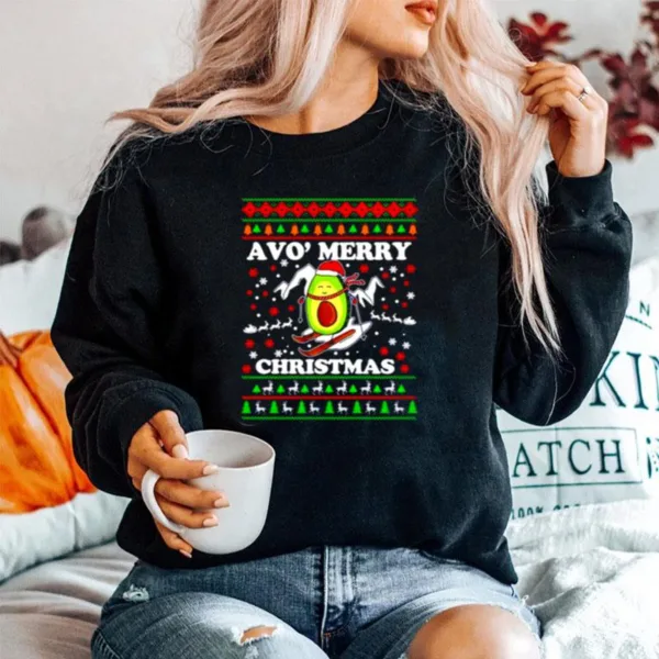 Avocado Snow Slide Merry Christmas Unisex T-Shirt