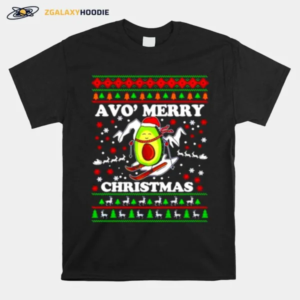 Avocado Snow Slide Merry Christmas Unisex T-Shirt