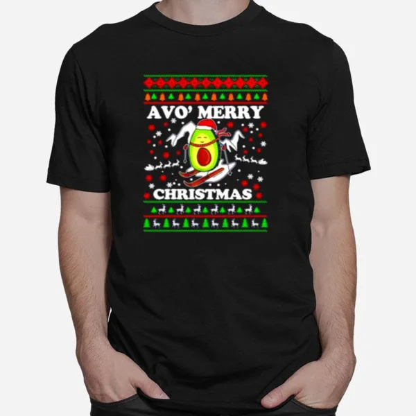 Avocado Snow Slide Merry Christmas Unisex T-Shirt