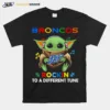 Baby Yoda Hug Denver Broncos Autism Rockin To A Different Tune Unisex T-Shirt