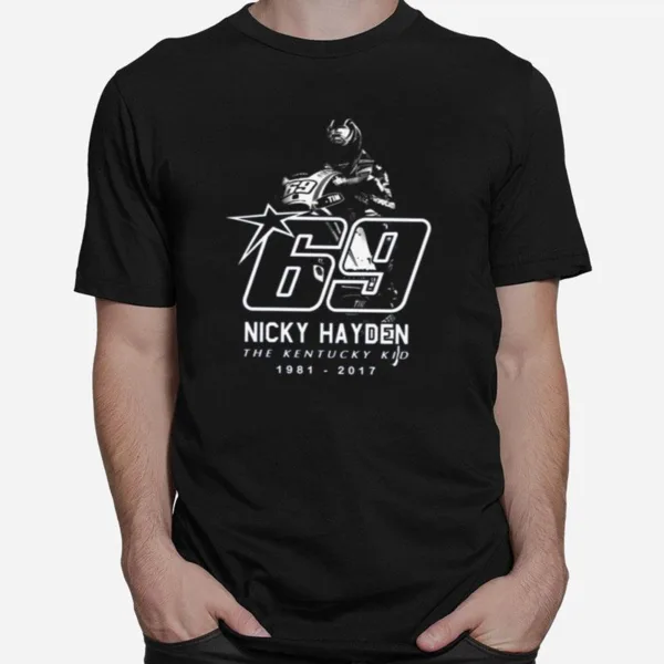 Black And White Art Nicky Hayden 69 Motorcycle Racer Unisex T-Shirt