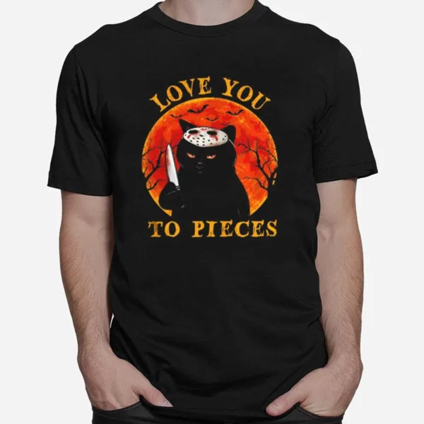 Black Cat With Knife Love You To Pieces Sunset Unisex T-Shirt