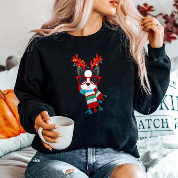 Boston Terrier Xmas Holidays Reindeer Christmas Lights Unisex T-Shirt