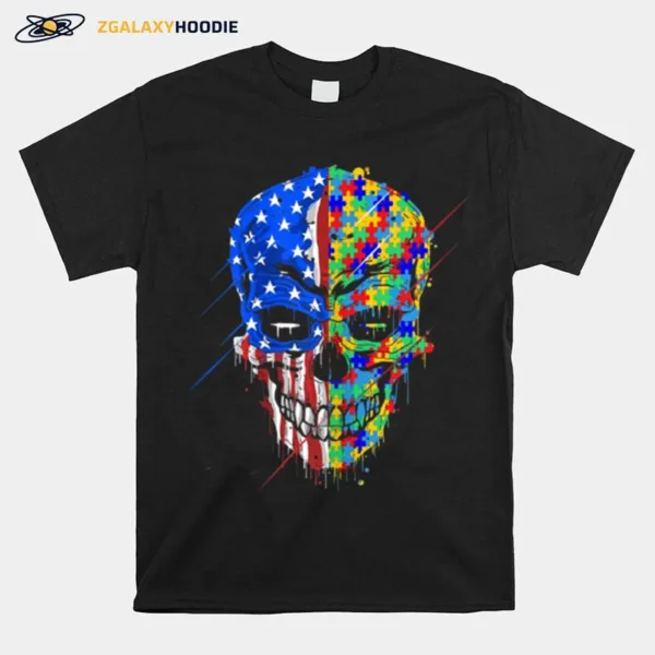 Buy Spooky Skull Autism Awareness Us Flag American Support Unisex T-Shirt