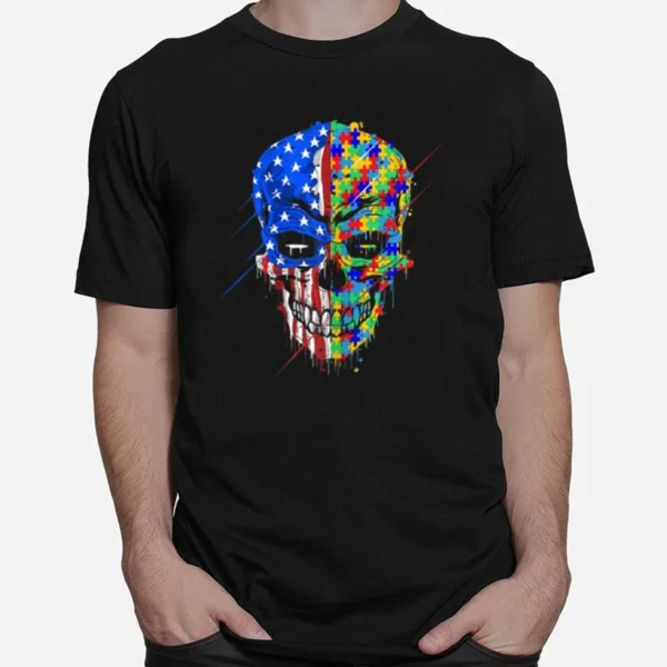 Buy Spooky Skull Autism Awareness Us Flag American Support Unisex T-Shirt