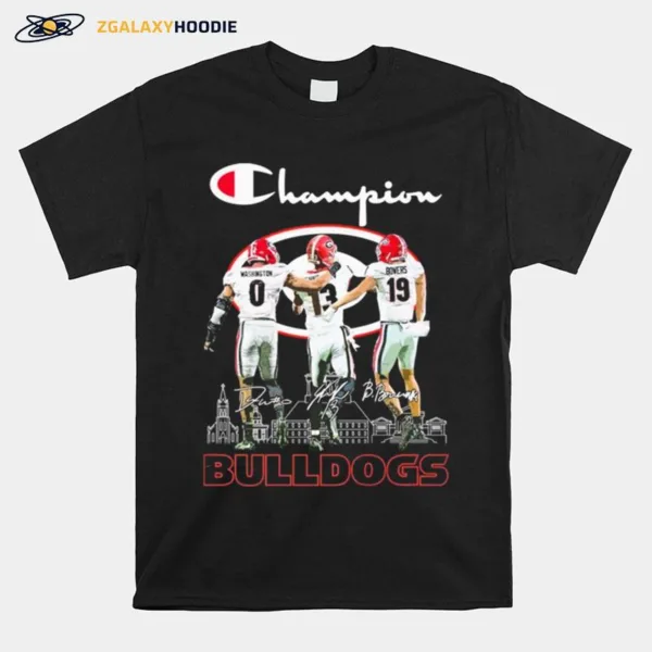 Champion Darnell Washington Stetson Bennett And Brock Bowers Georgia Bulldogs Signatures Unisex T-Shirt