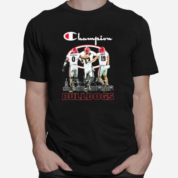 Champion Darnell Washington Stetson Bennett And Brock Bowers Georgia Bulldogs Signatures Unisex T-Shirt