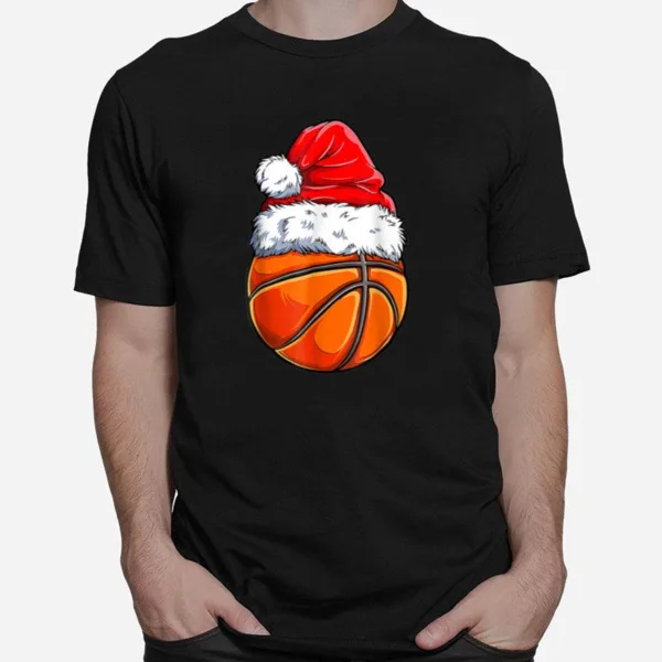 Christmas Basketball Ball Santa Hat Boys Men Sport Team Unisex T-Shirt