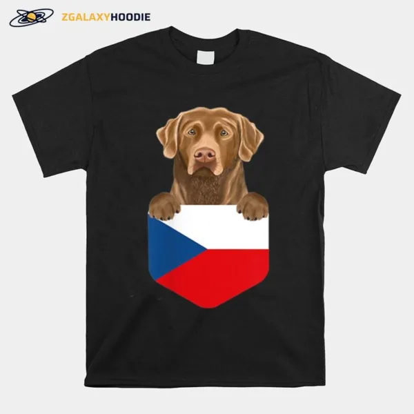 Czech Republic Flag Chesapeake Bay Retriever Dog In Pocket Unisex T-Shirt