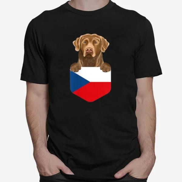 Czech Republic Flag Chesapeake Bay Retriever Dog In Pocket Unisex T-Shirt