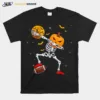 Dabbing Skeleton Pumpkin Football Halloween Boys Girls Men Unisex T-Shirt