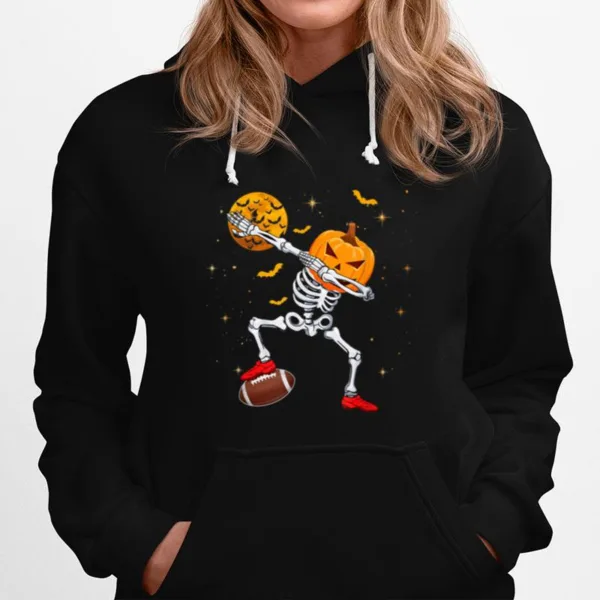 Dabbing Skeleton Pumpkin Football Halloween Boys Girls Men Unisex T-Shirt