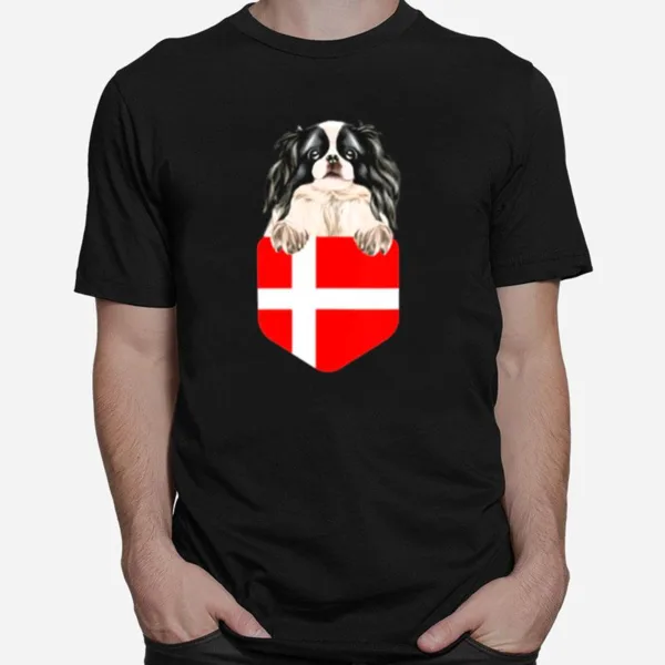 Denmark Flag Japanese Chin Dog In Pocket Unisex T-Shirt