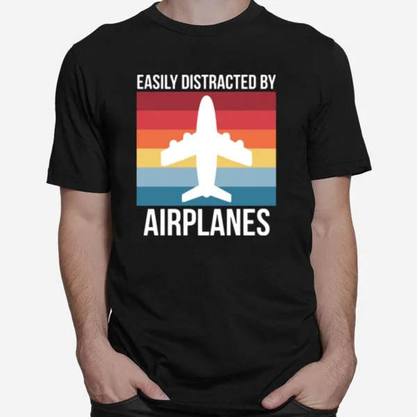 Easily Distracted By Airplanes Vintage Unisex T-Shirt