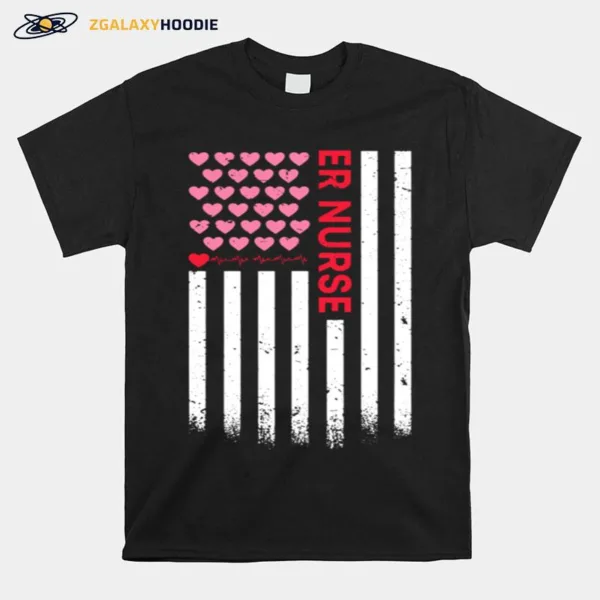 Er Nurse American Flag Heart Valentines Day Unisex T-Shirt