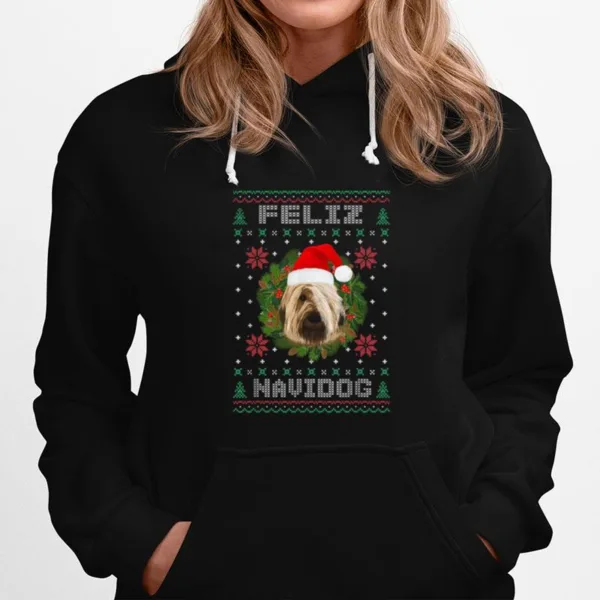 Feliz Navidog Briard Dog Santa Hat Ugly Christmas Unisex T-Shirt