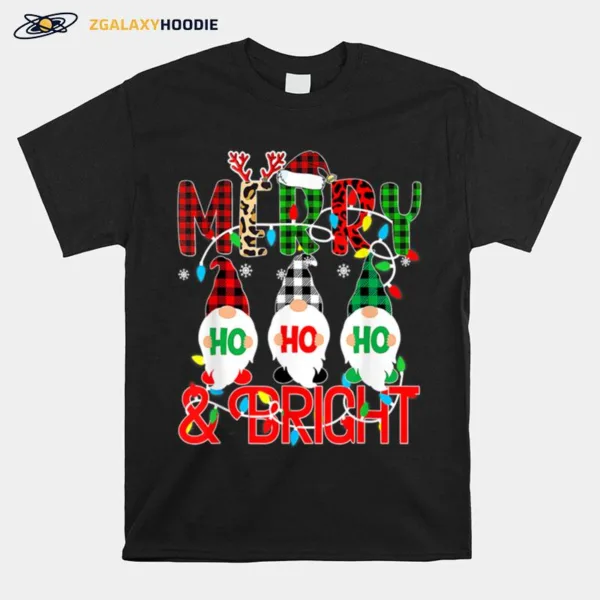 Funny Merry And Bright Christmas Lights Xmas Holiday Gnomes Unisex T-Shirt