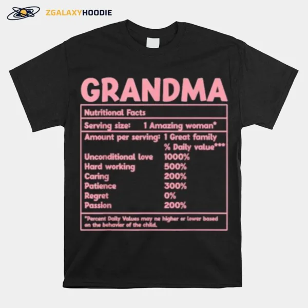 Grandma Nutritional Facts Red Funny Mother Day Unisex T-Shirt