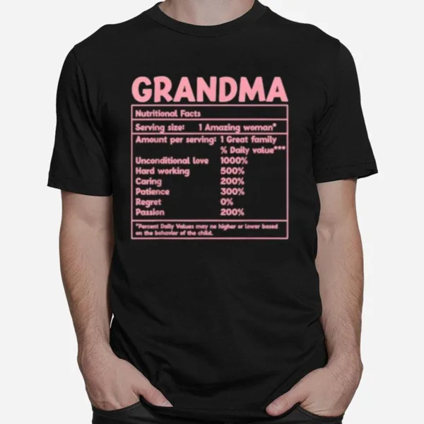 Grandma Nutritional Facts Red Funny Mother Day Unisex T-Shirt