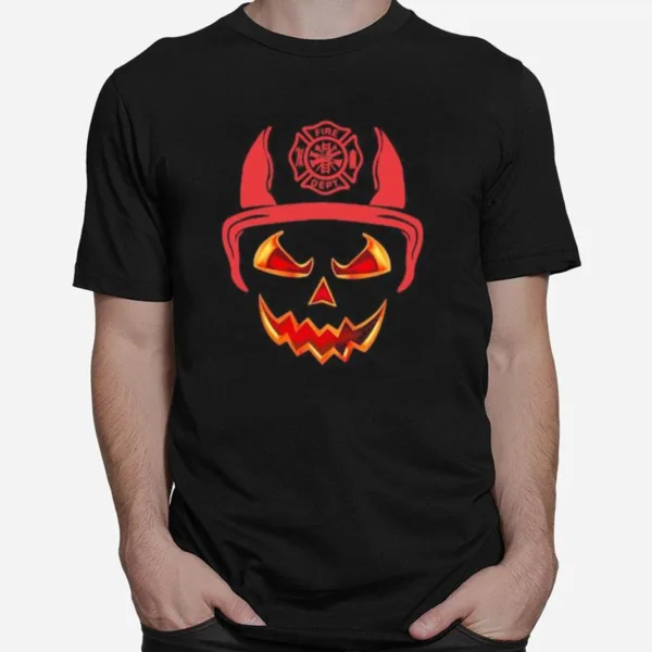 Halloween Pumpkin Firefighter Fireman Fire Unisex T-Shirt