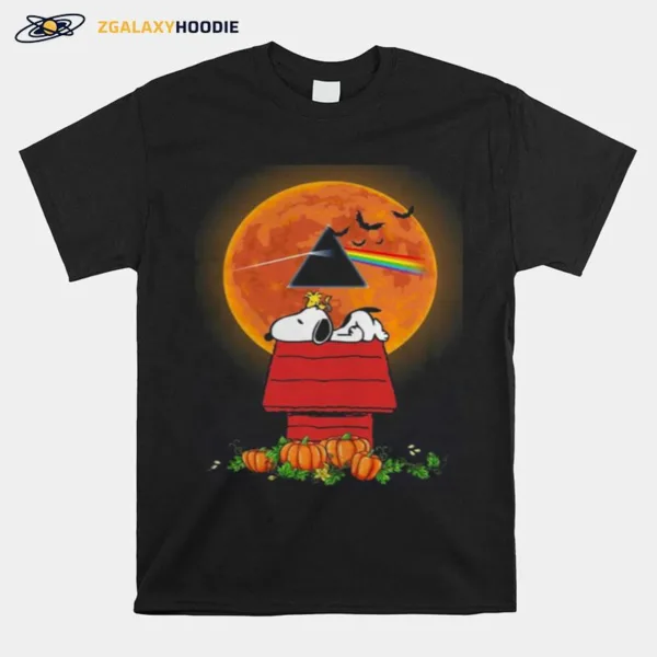 Halloween Snoopy And Woodstock Poster Pink Floyd Pumpkin Moon Unisex T-Shirt