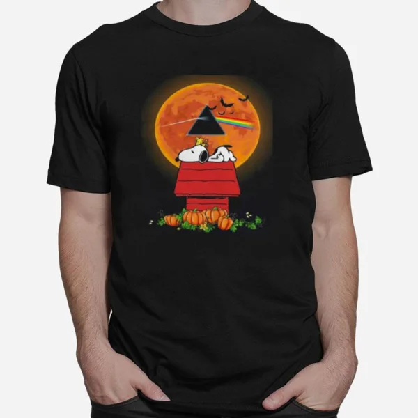 Halloween Snoopy And Woodstock Poster Pink Floyd Pumpkin Moon Unisex T-Shirt