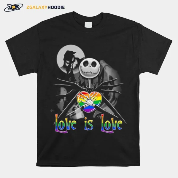 Jack Skellington Hug Heart Lgbt Love Is Love Halloween Unisex T-Shirt