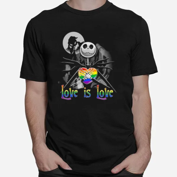 Jack Skellington Hug Heart Lgbt Love Is Love Halloween Unisex T-Shirt