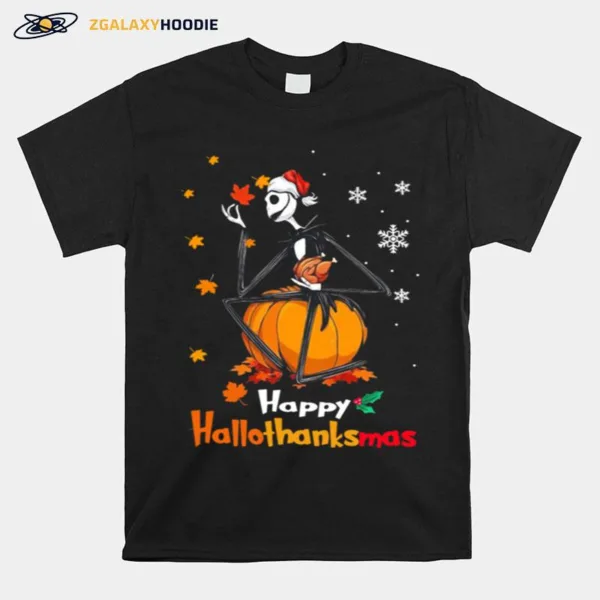 Jack Skellington With Santa Hat Happy Hallothanksmas Unisex T-Shirt