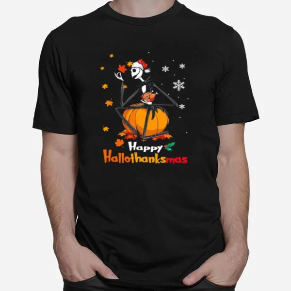 Jack Skellington With Santa Hat Happy Hallothanksmas Unisex T-Shirt