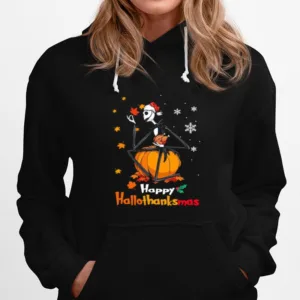 Jack Skellington With Santa Hat Happy Hallothanksmas Unisex T-Shirt