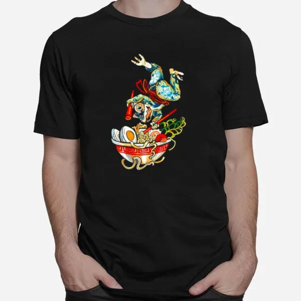 Japanese Tattoo Cottagecore Frog Jumping In Ramen Bowl Noodle Unisex T-Shirt