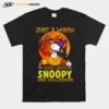 Just A Woman Who Lives Snoopy And Halloween Snoop Dog Autumn Pumpkins Unisex T-Shirt