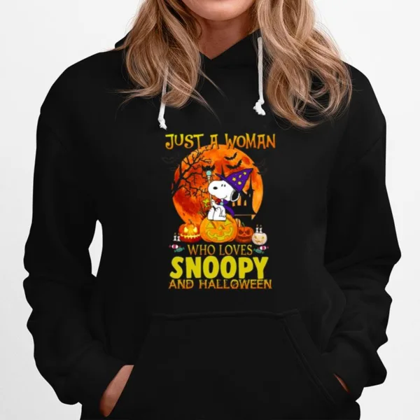 Just A Woman Who Lives Snoopy And Halloween Snoop Dog Autumn Pumpkins Unisex T-Shirt