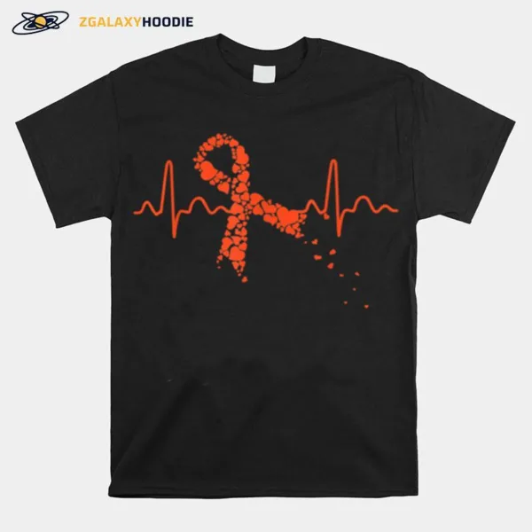 Kidney Cancer Awareness Cute Orange Ribbon Heartbeat Unisex T-Shirt