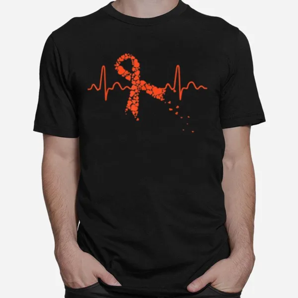 Kidney Cancer Awareness Cute Orange Ribbon Heartbeat Unisex T-Shirt