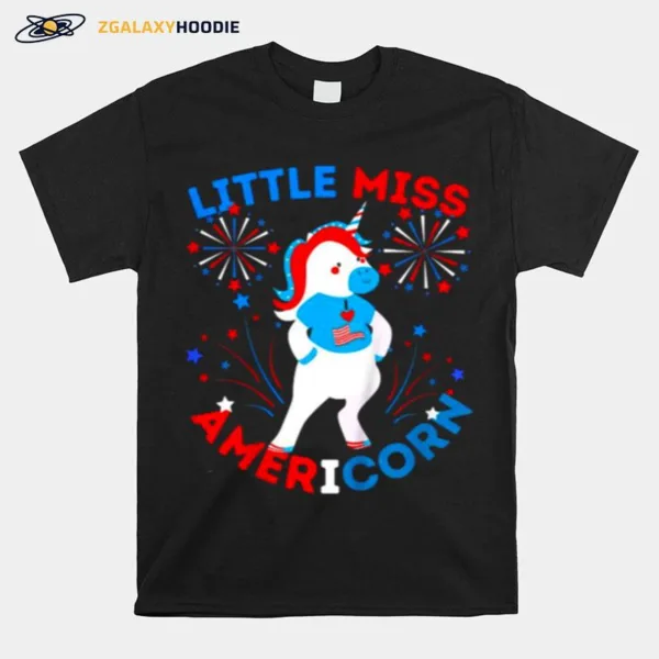 Little Miss Americorn Girls 4Th Of July Unicorn Fun Unisex T-Shirt