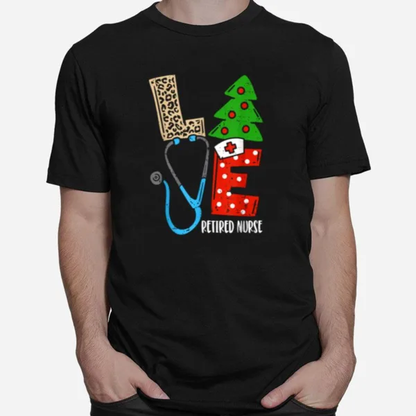 Love Stethoscope Snowflake Retired Nurse Christmas Scrub Unisex T-Shirt