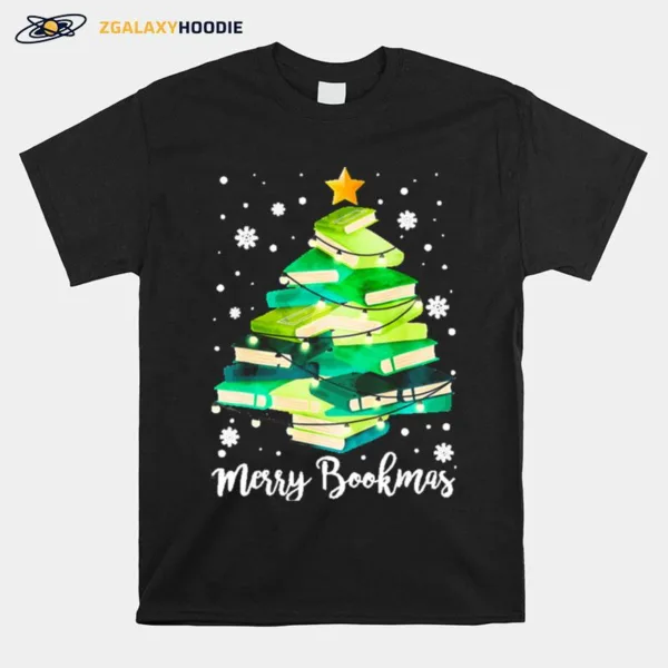 Merry Bookmas Books Pine Tree Funny Reading Lover Christmas Unisex T-Shirt