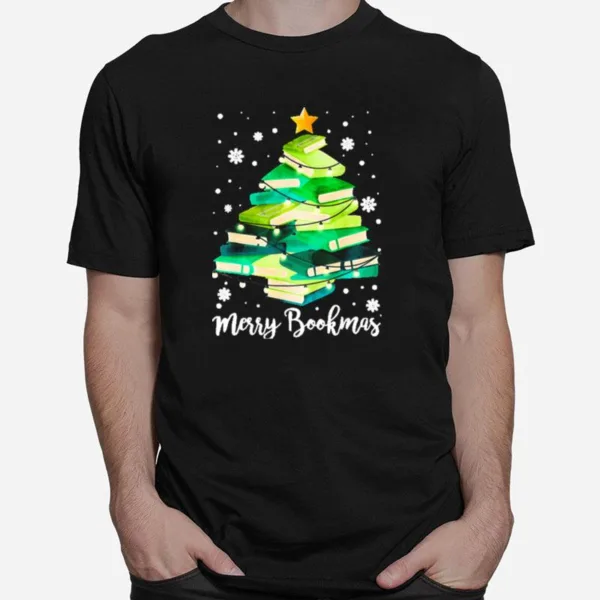 Merry Bookmas Books Pine Tree Funny Reading Lover Christmas Unisex T-Shirt