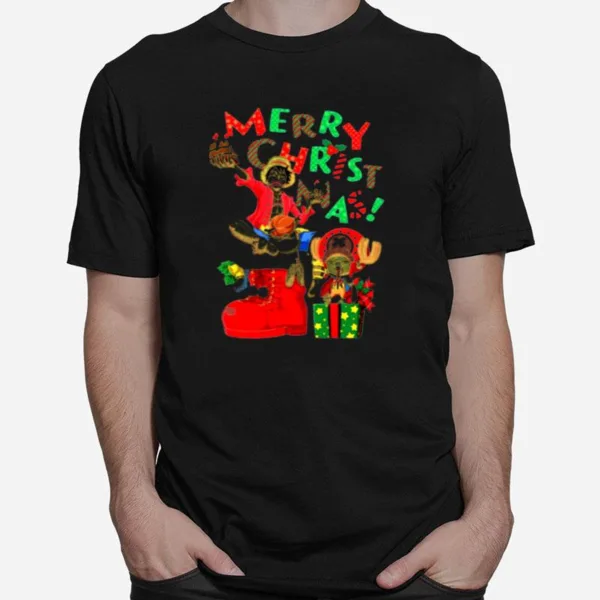 Merry Christmas From Luffy And Chopper In Santa Shoes One Piece Unisex T-Shirt